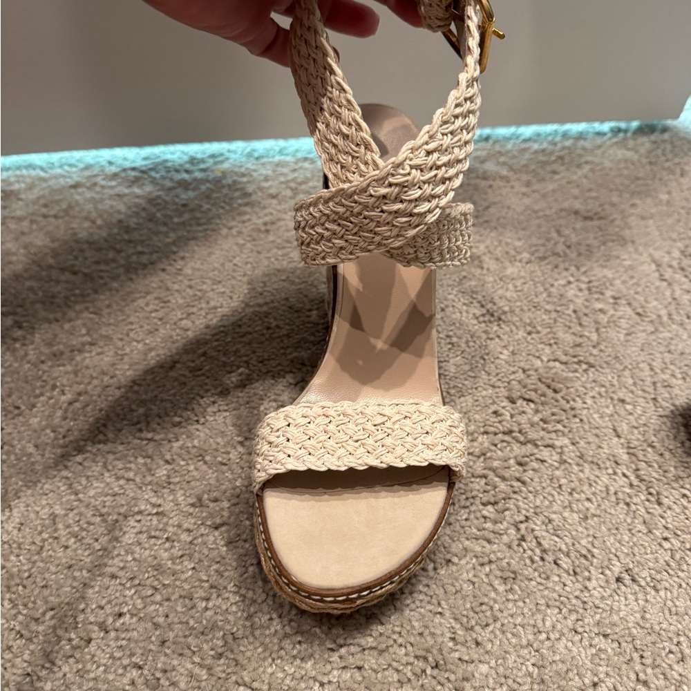 Stuart Weitzman Braided Wedge Sandal in Ivory